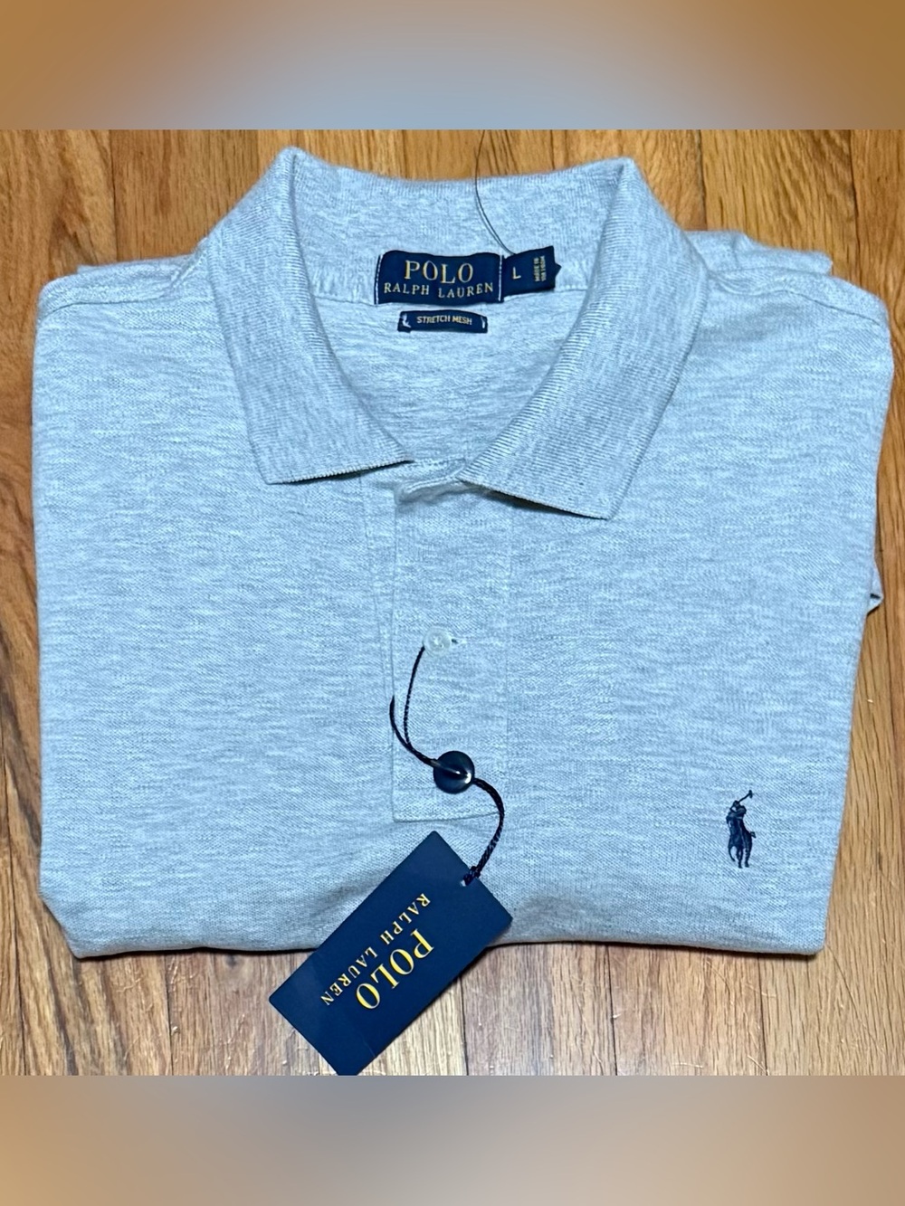 Polo by Ralph Lauren Men's Heather Gray Stretch Mesh Polo with Navy Pony